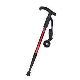 Four-Section Curved Handle Trekking Pole for Camping (Color: Red, Type: Walking Sticks)