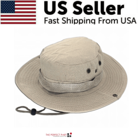 Wide Brim Sun Hat UV Protection Bucket Cap For Hiking Camping Fishing Safari Men (Hat Color: Boonie Light Khaki)