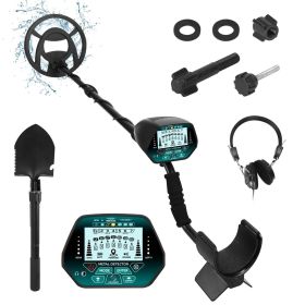 Professional Metal Detector Set Gold Finder for Adults Beginners with 10.04In Waterproof Coil LCD Display All Metal DISC PP Mode Foldable Shovel (Color: Black)